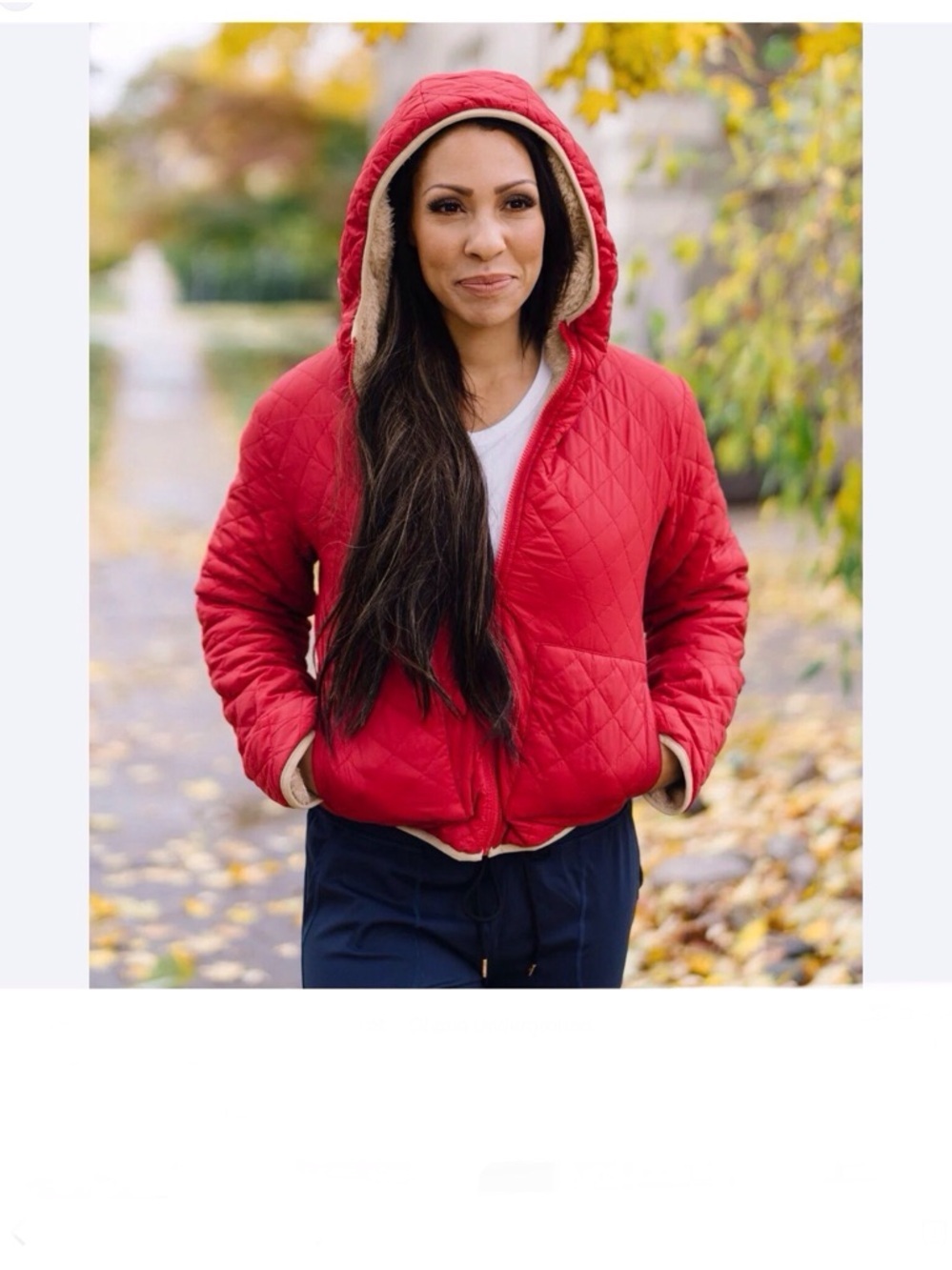 Zyia Active Women’s Large Quilted Sherpa Reversible Hooded Puffer Red Jacket